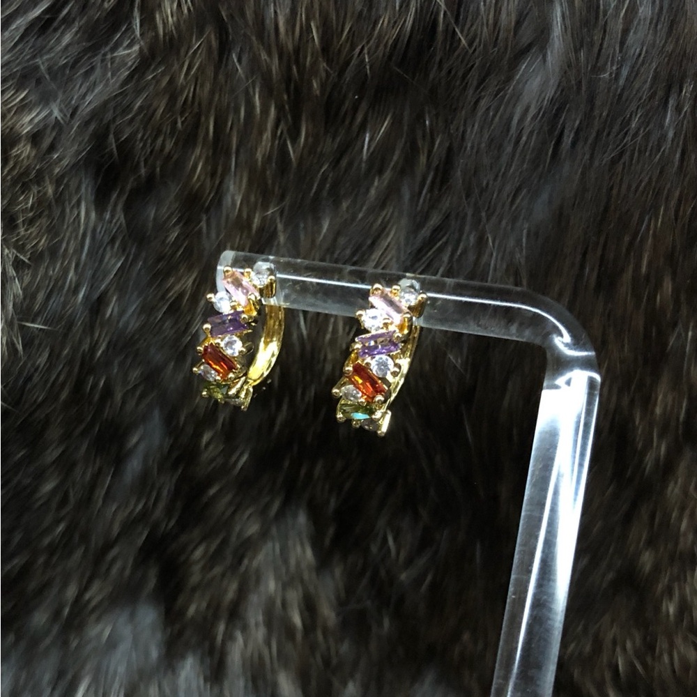 Gold Multicolor Gemstone Hoop Earrings